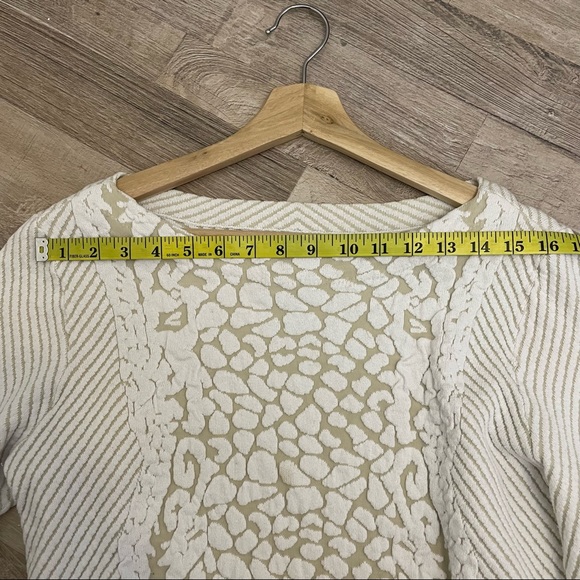Worthington | Cream Geometric Animal Print Brocade Cotton Long Sleeve Crew - Picture 6 of 9